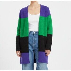 Max Studio Wool Blend Cardigan Sweater Medium Green Purple Midi Colorblock